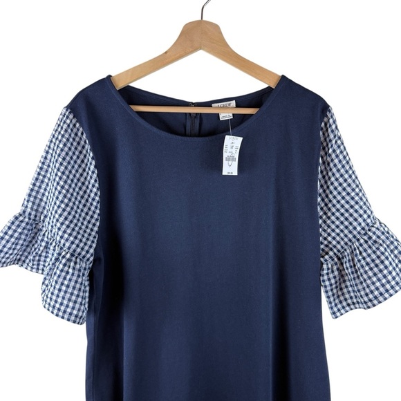 J. Crew Factory Navy Blue Gingham Sleeve Dress Women’s Size XL New - Picture 6 of 8